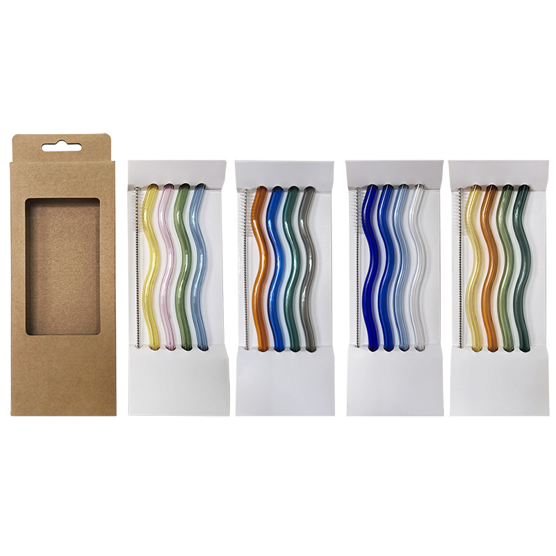 Wavy Bent Glass Drinking Straws 8*200mm